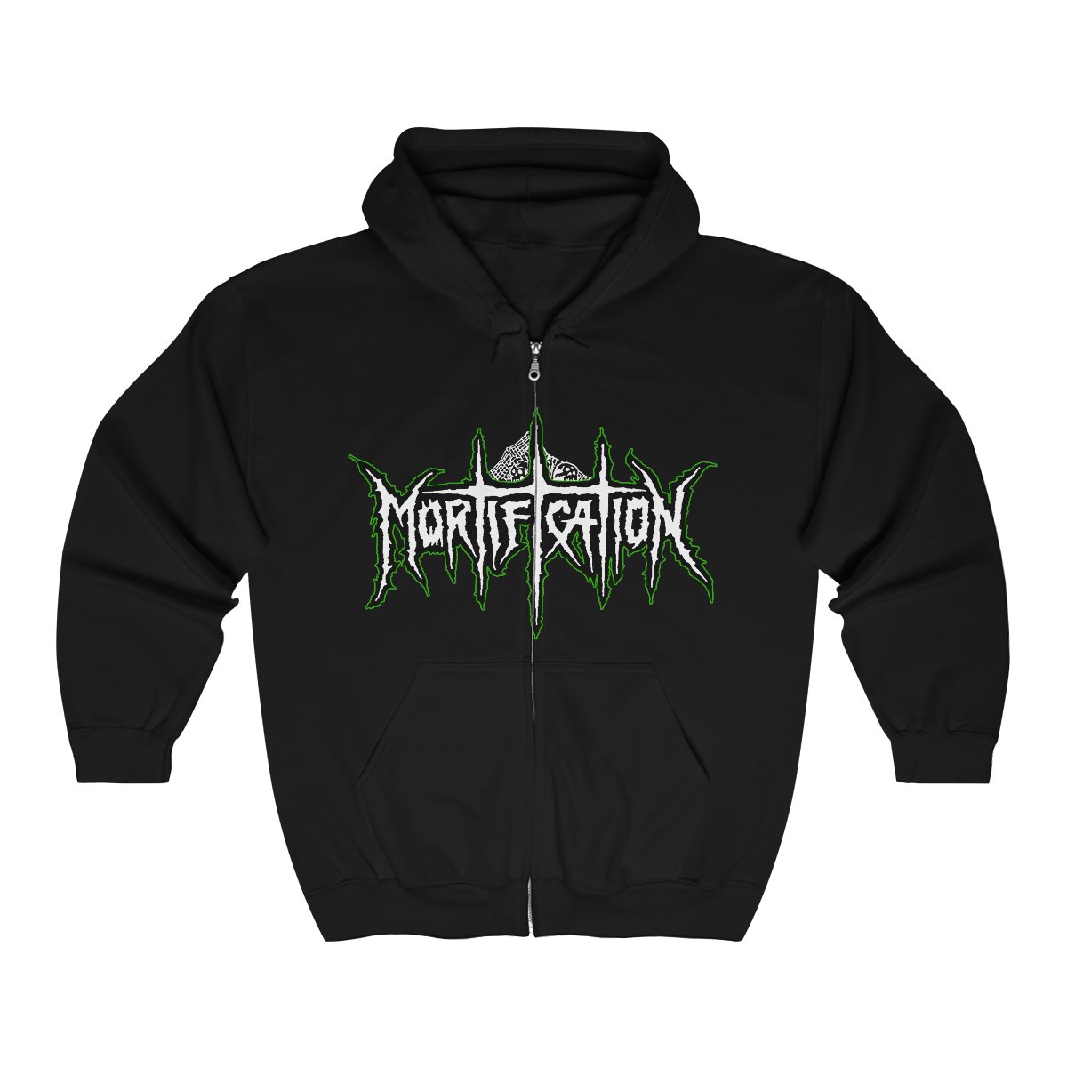Mortification White and Green Logo Full Zip Hooded Sweatshirt