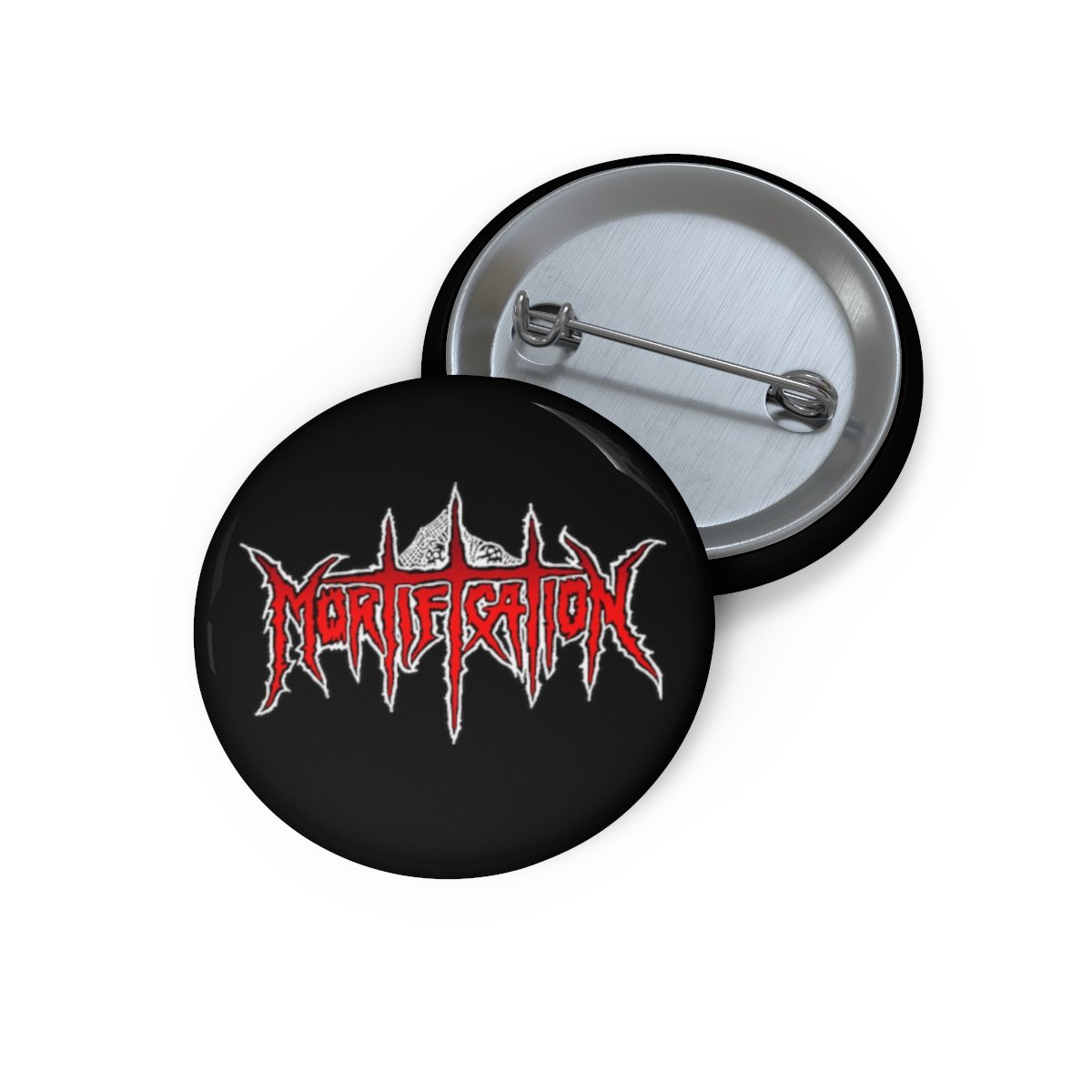 Mortification Logo Red and White Basic Pin Buttons