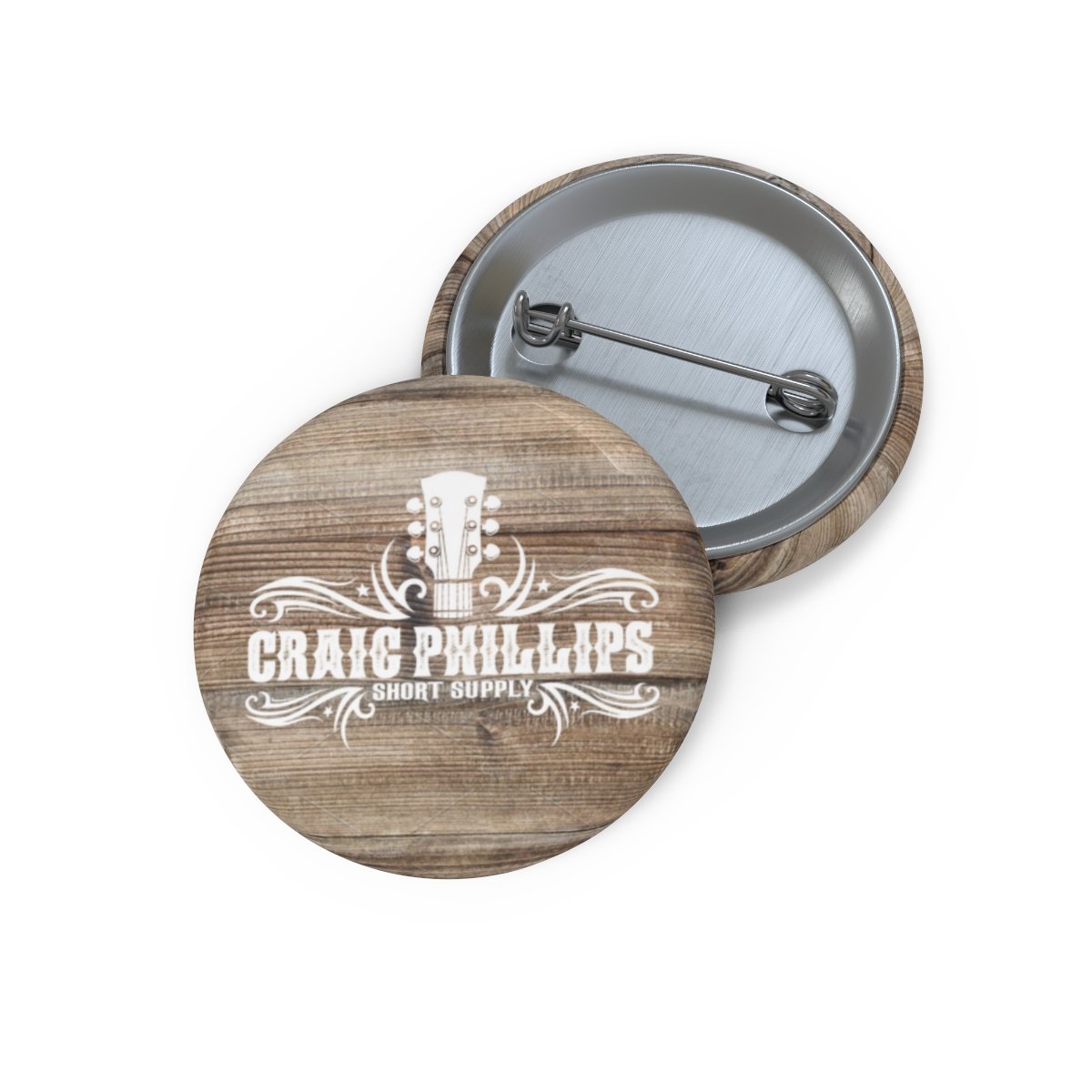 Craig Phillips – Short Supply White Logo on Wood Magazine Pin Buttons