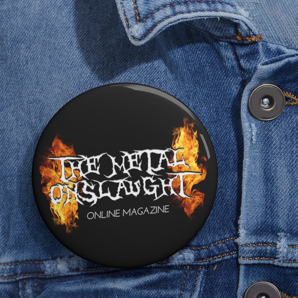 The Metal Onslaught Magazine Pin Buttons