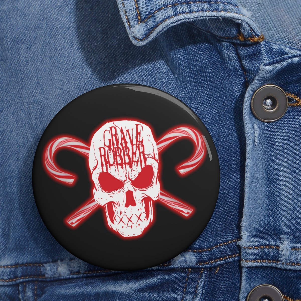 Grave Robber Skull and Crosscanes Pin Buttons
