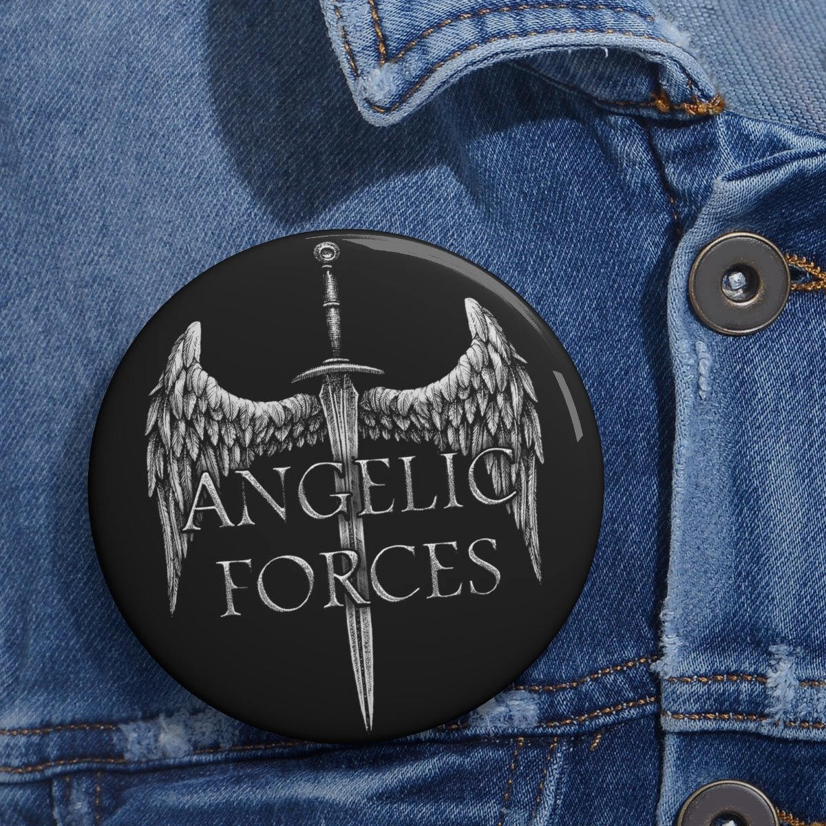 Angelic Forces Sword and Wing Pin Buttons