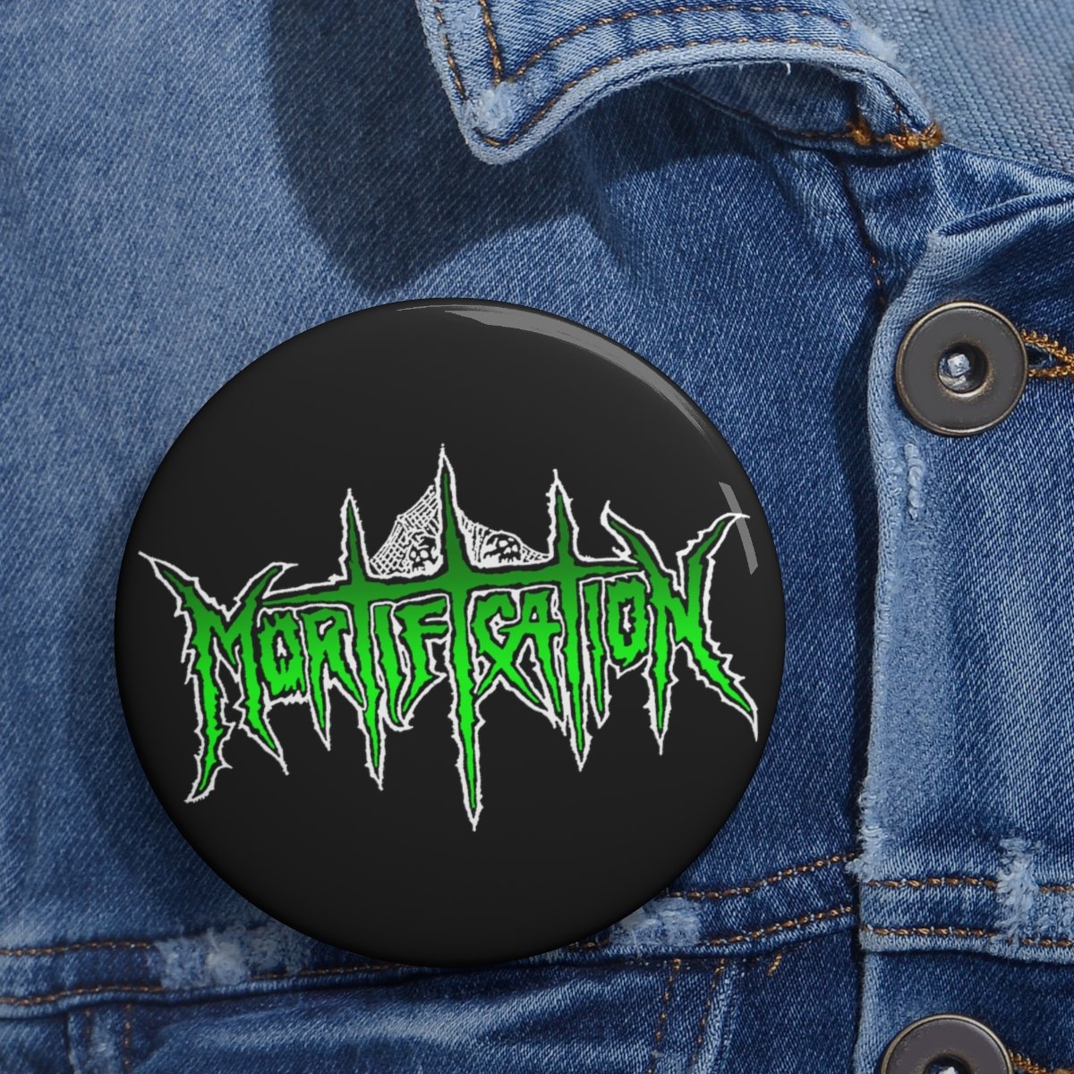 Mortification Logo Green and White Basic Pin Buttons