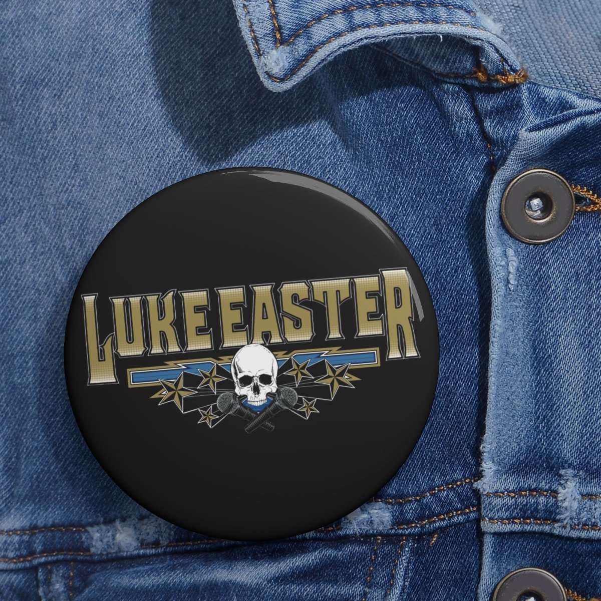 Luke Easter Skull and Mics Logo Pin Buttons