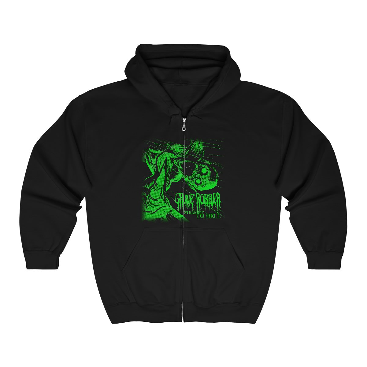Grave Robber Straight to Hell (Green) Full Zip Hooded Sweatshirt