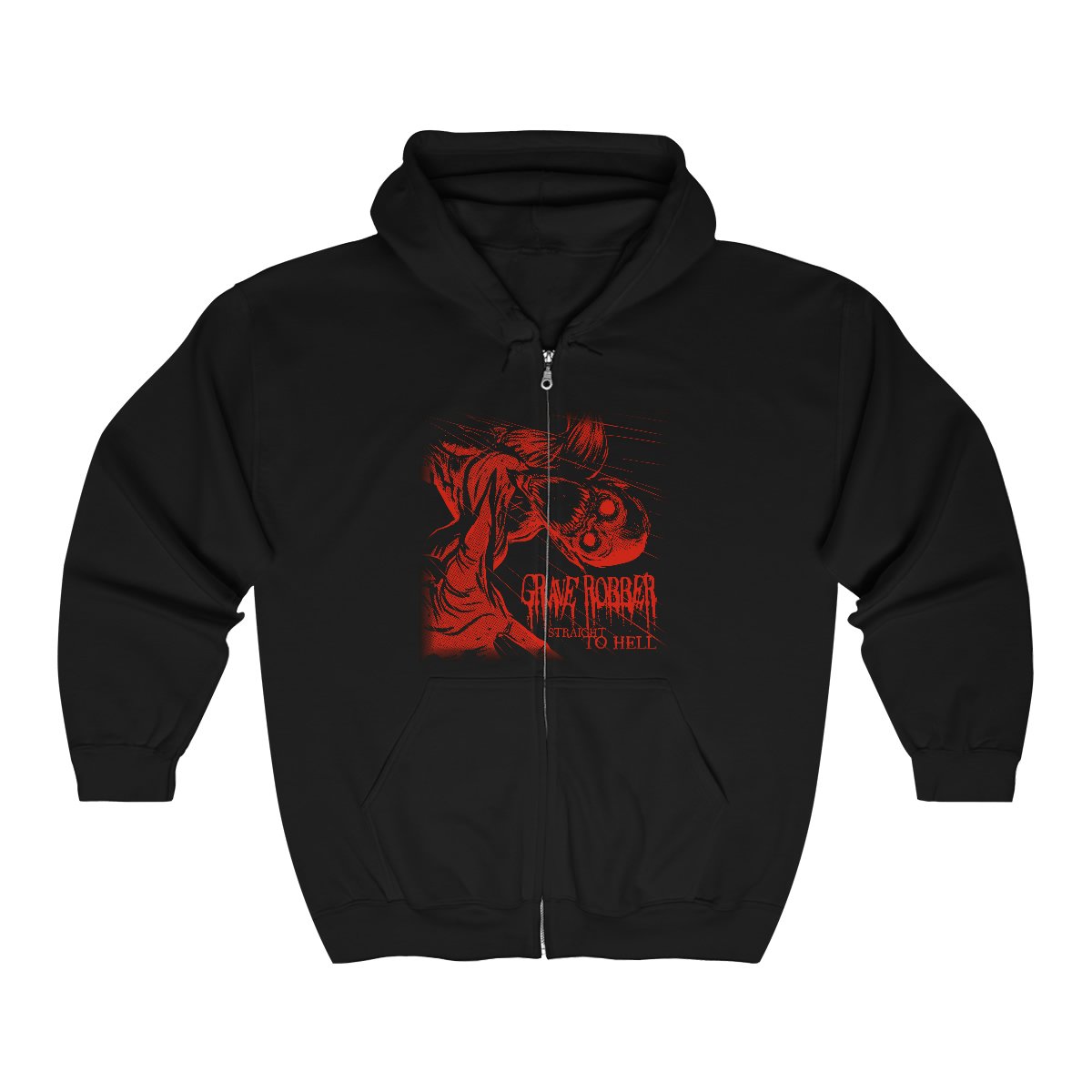 Grave Robber Straight to Hell (Red) Full Zip Hooded Sweatshirt