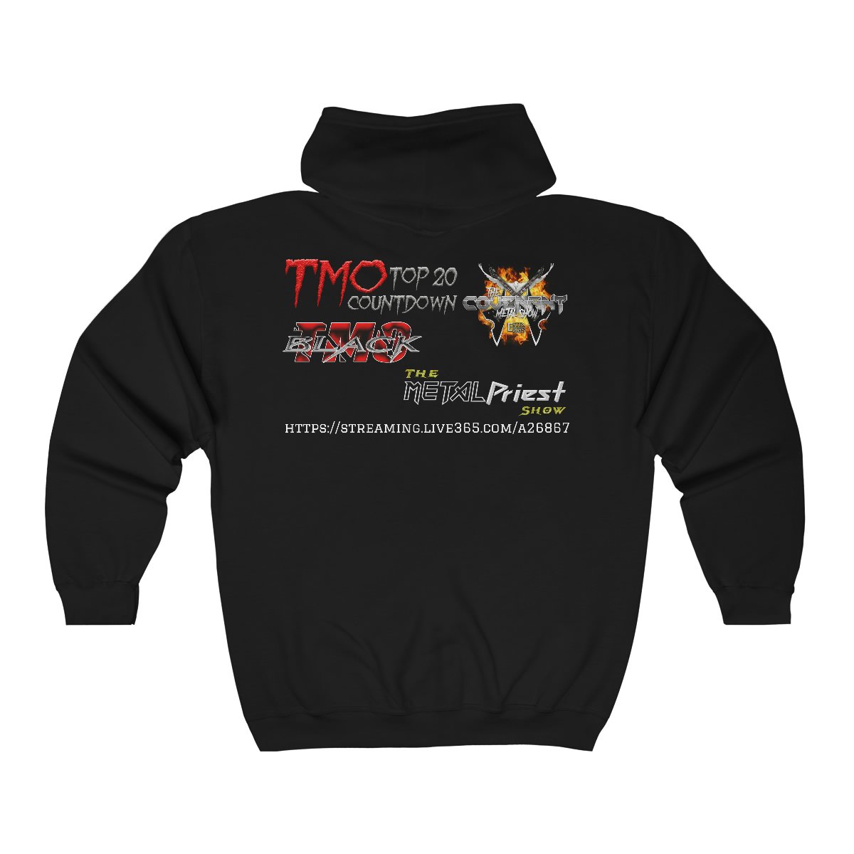 TMO Online Radio With Shows On Back Full Zip Hooded Sweatshirt