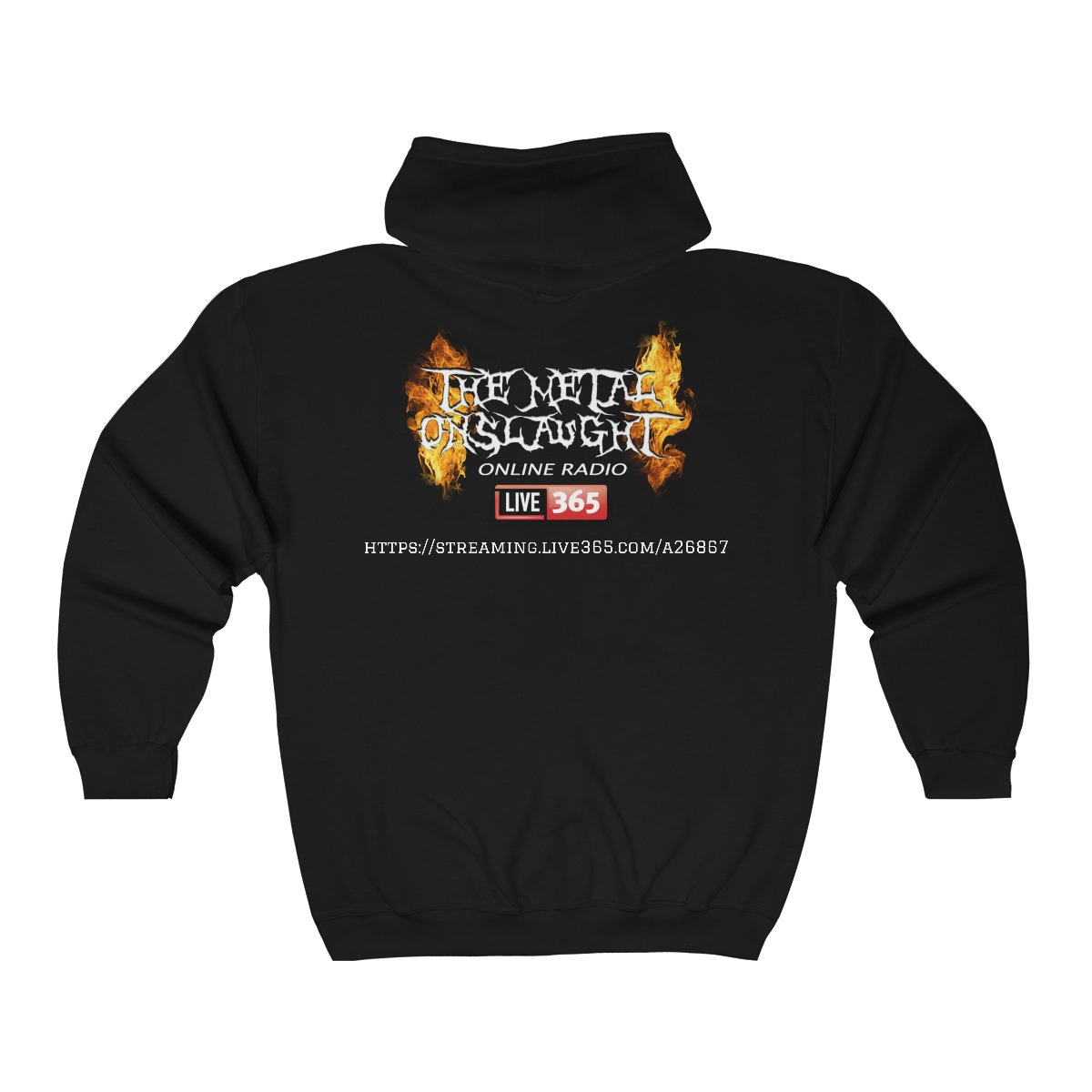The Metal Onslaught Black with TMO Online Radio Back Full Zip Hooded Sweatshirt