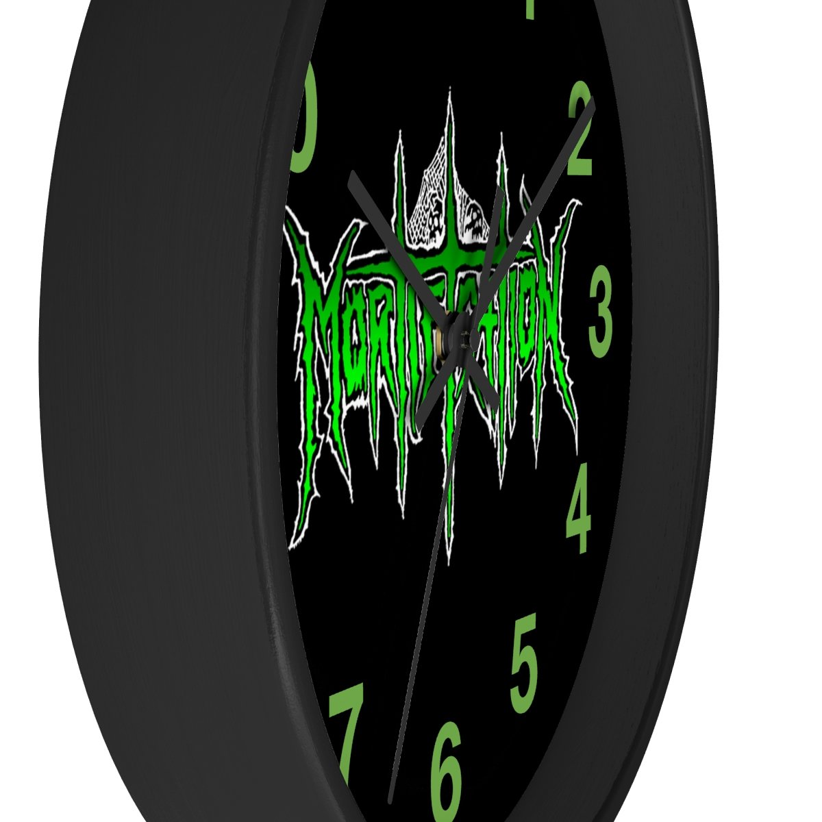 Mortification Logo Green and White Wall clock