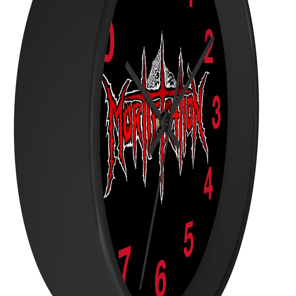 Mortification Logo Red and White Wall clock
