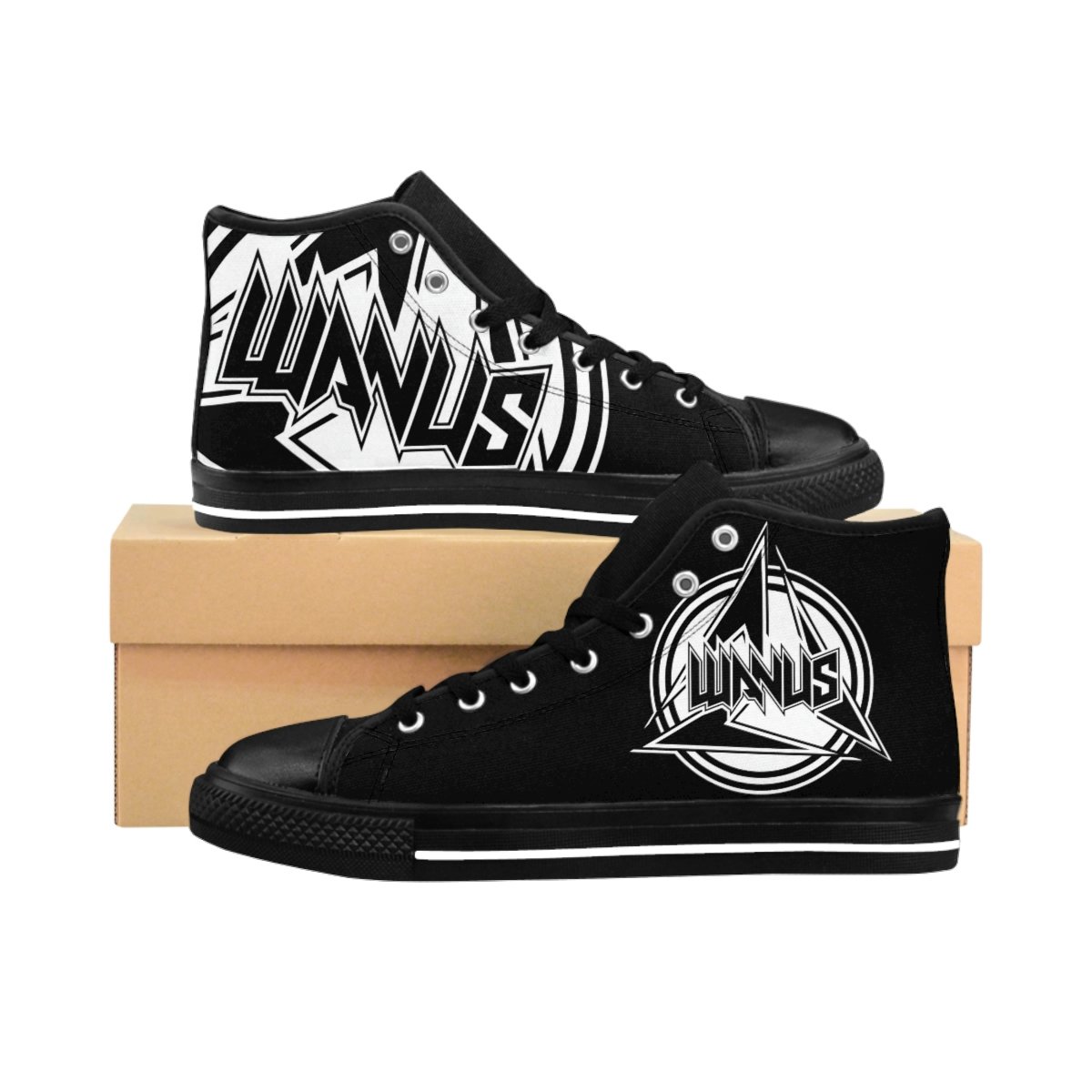 Wanus – Black Logo Men’s High-top Sneakers