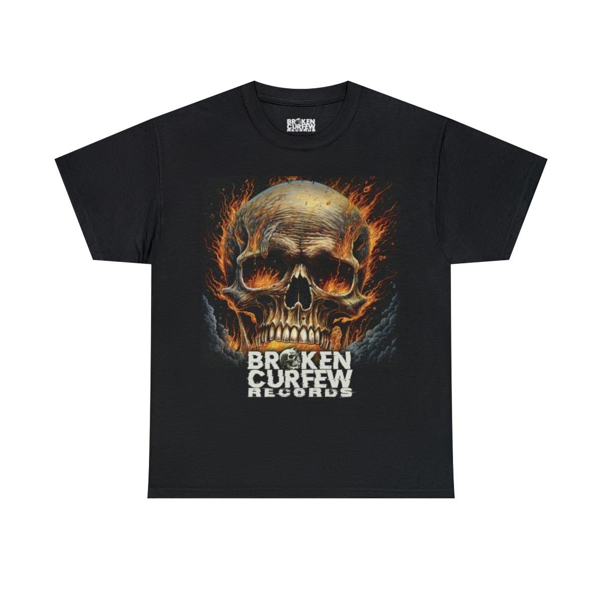 Broken Curfew Records – Flaming Skull Short Sleeve Tshirt