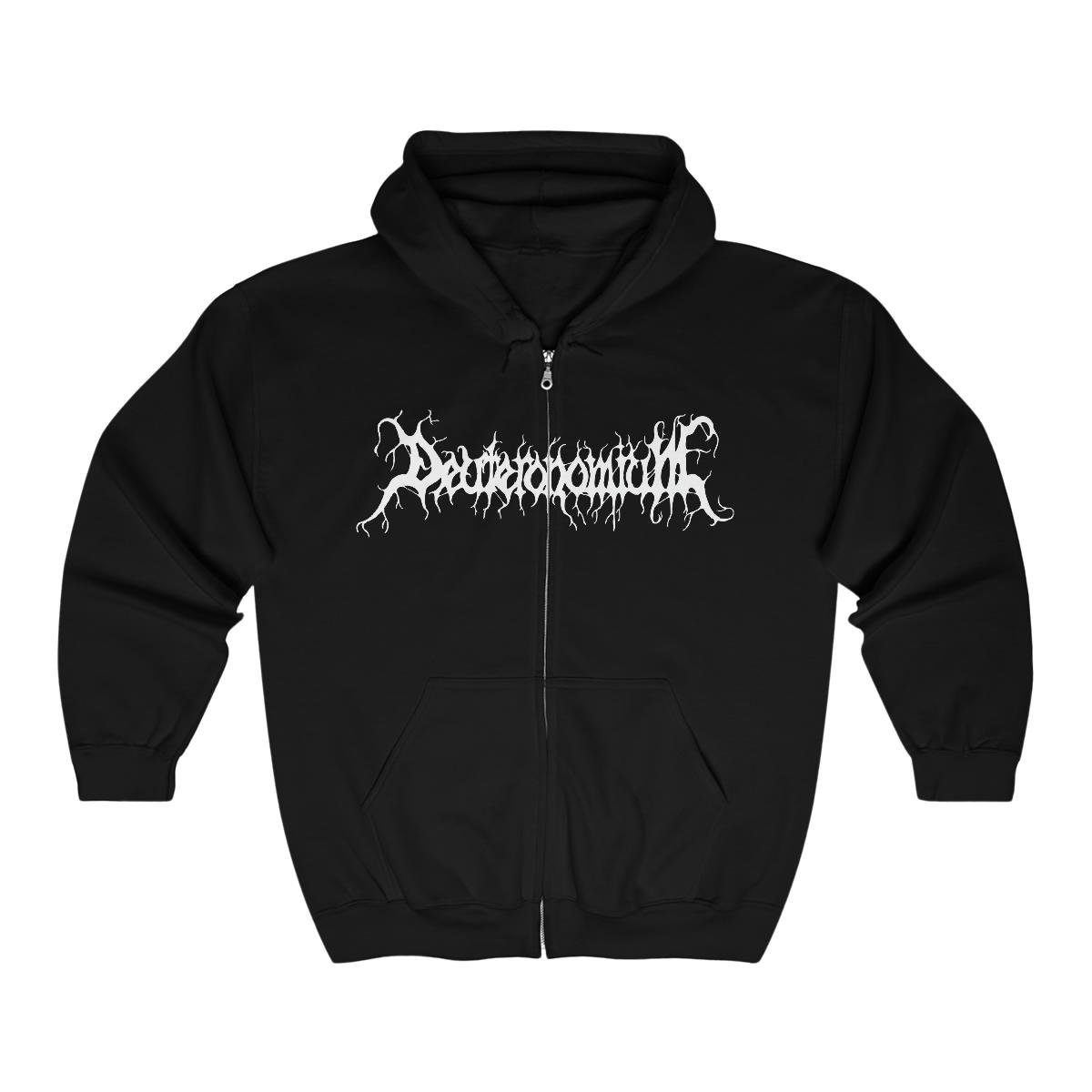Deuteronomium White Logo Full Zip Hooded Sweatshirt